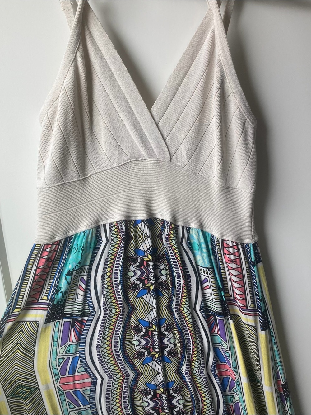 Cream Ribbed Maxi Dress Geometric Pattern - Picture 2 of 7